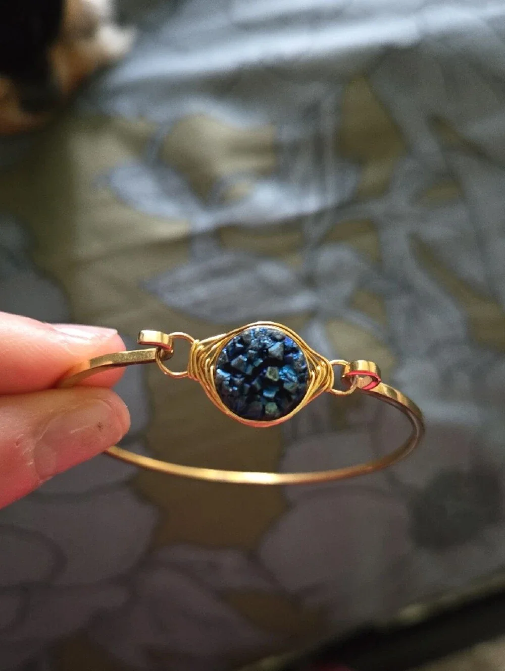 Kinsley Armelle Gold Bangle Bracelet with Blue Druzy Accent